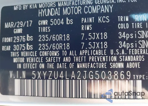 2018 Hyundai Santa Fe Sport 2.0T from USA, damaged, VIN 5XYZU4LA2JG503869